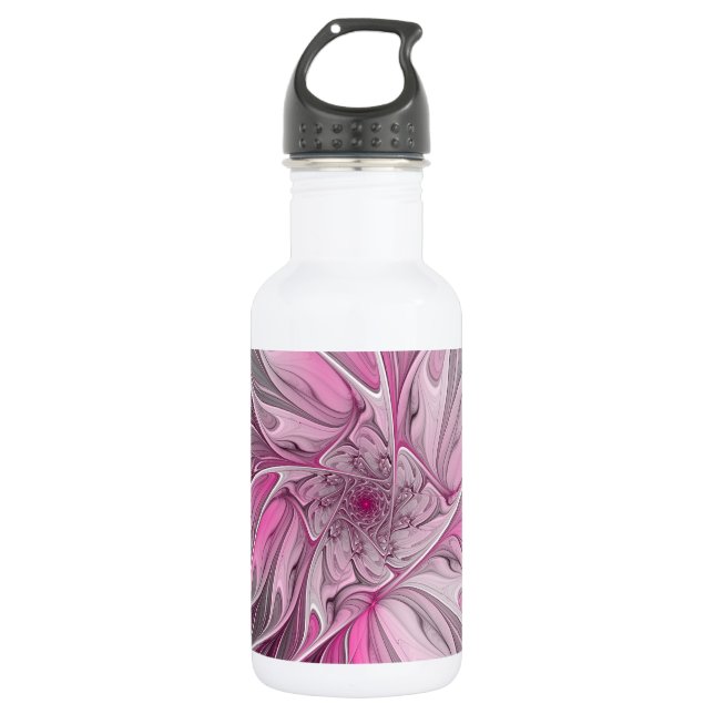 Botella De Agua Sueño de flores rosadas fractales, patrón de fanta (Anverso)
