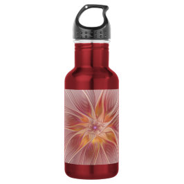 Botella De Agua Sueño floral rosa suave Resumen Flor de arte fract