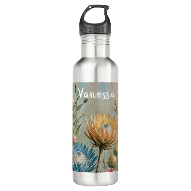 Botella De Agua Sueño Pastel Protea: Floral elegante (Anverso)