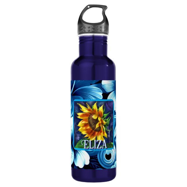 Botella De Agua Sunflower at Night Flower Floral Personalized (Anverso)