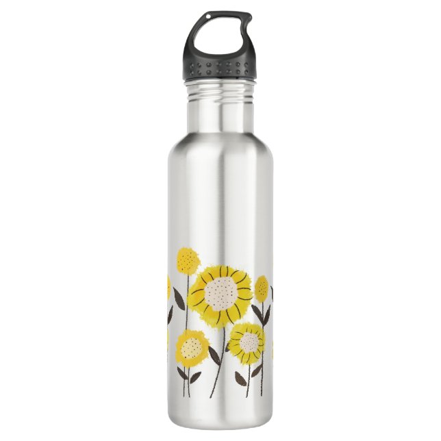 Botella De Agua Sunflower Bliss | Hermosa pintura floral amarilla (Anverso)