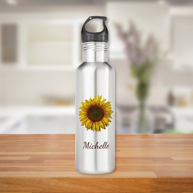 Botella De Agua Sunflower Sunflower Rustic Botanical Personalized (Subido por el creador)