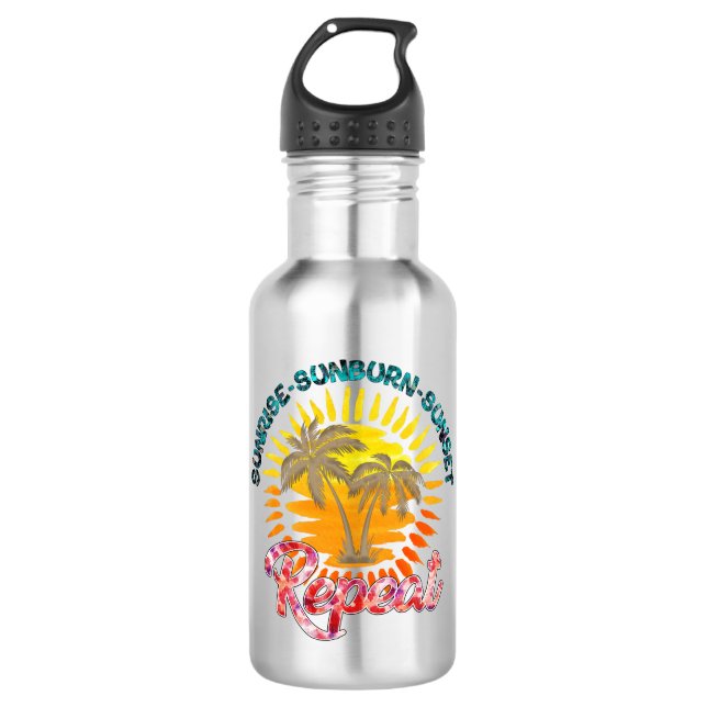 Botella De Agua Sunrise-Sunburn-Sunset-Repetir | Palm Trees dorado (Anverso)