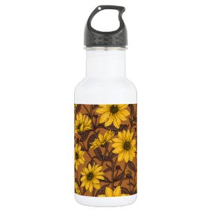 Botella De Agua Sunroot, girasol salvaje en amarillo y marrón