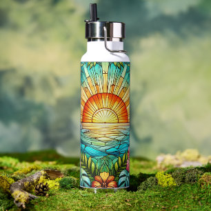 Botella De Agua Sunshine con estilo de vidrio manchado e Hibiscus 