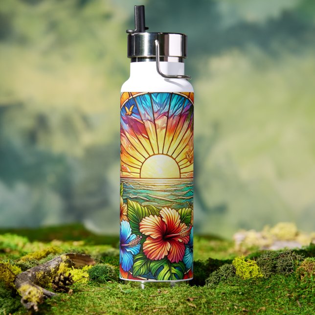 Botella De Agua Sunshine y Hibiscus Tropical (Exterior)
