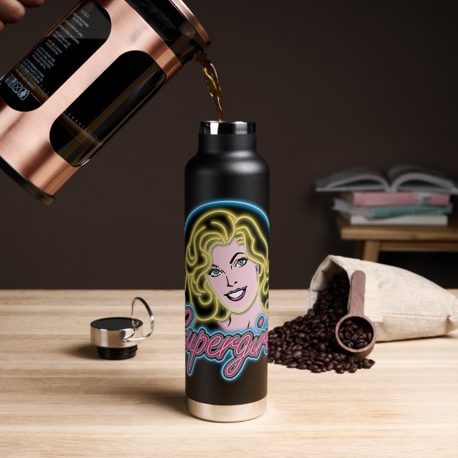 Botella De Agua Supergirl Retro Neon Lights Graphic (Café)