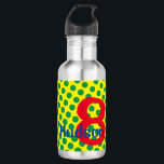 Botella De Agua Superheroína Comics Dots Kids AGE NAME Birthday Fu<br><div class="desc">El patrón de los puntos de fondo de Superhero Comics es verde y amarillo con la EDAD personalizado en rojo, NOMBRE personalizado en azul. Texto fácil de personalizar, colores de texto, fuente. Excelente para cumpleaños de superhéroes, fiesta favorita, deportes, colchón de almuerzo escolar. Colorido, Moderno, Divertido. Mezcla y combina colecciones...</div>