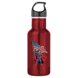 Botella De Agua Superhombre que sostiene la bandera de los