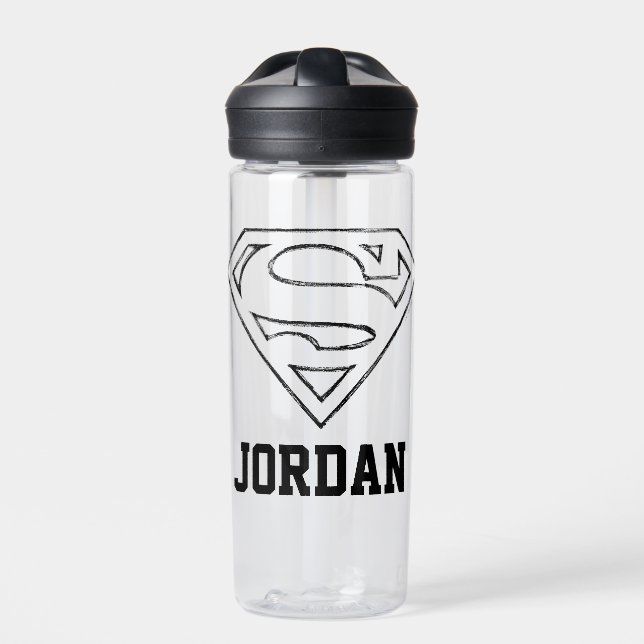 Botella De Agua Superman S-Shield | Negro simple | Añadir su nombr (Delante)