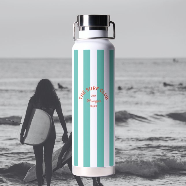 Botella De Agua Surf Club Escudo Turquesa Cabana Stripe (Subido por el creador)