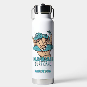 Botella De Agua Surf de ubicación y nombre personalizado Shaka