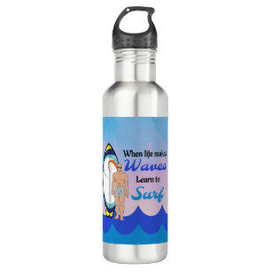 Botella De Agua Surfboard Ocean Waves Blue Motivation Cita