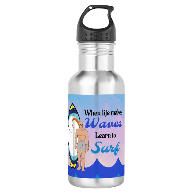 Botella De Agua Surfboard Ocean Waves Blue Motivation Cita (Anverso)