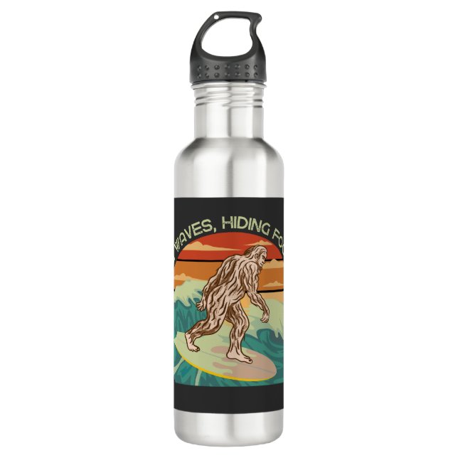 Botella De Agua Surfing Bigfoot Hunting Waves Ocultando huellas (Anverso)