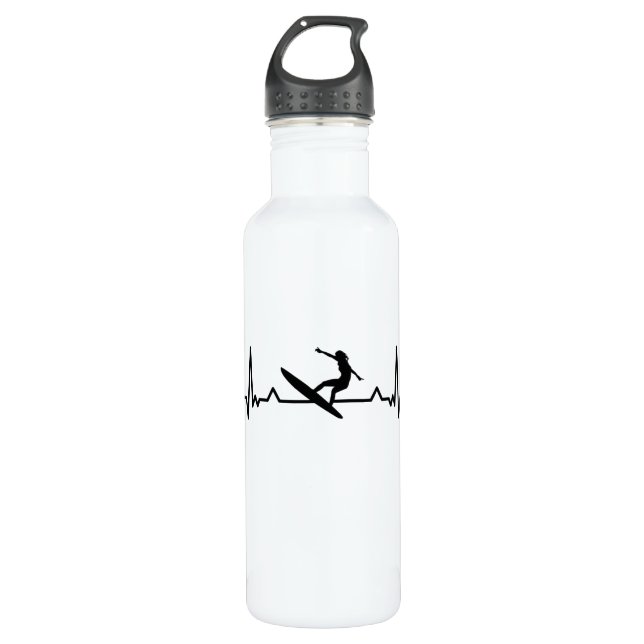 Botella De Agua Surfing Heartbeat Line Funny Surf Gifts (Anverso)