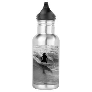 Botella De Agua Surfing Surfing Waves Grayscale Water Bottle