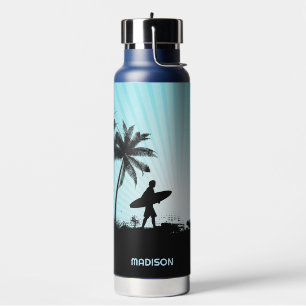 Botella De Agua Surfista de playa de nombre personalizado