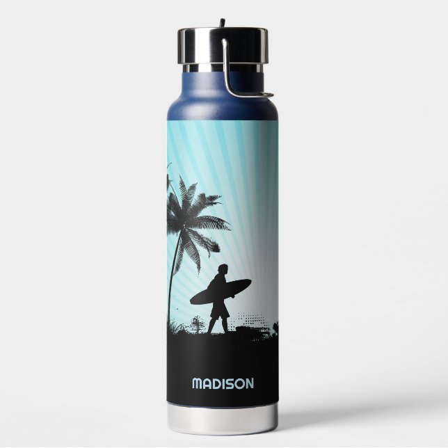 Botella De Agua Surfista de playa de nombre personalizado (Izquierda)