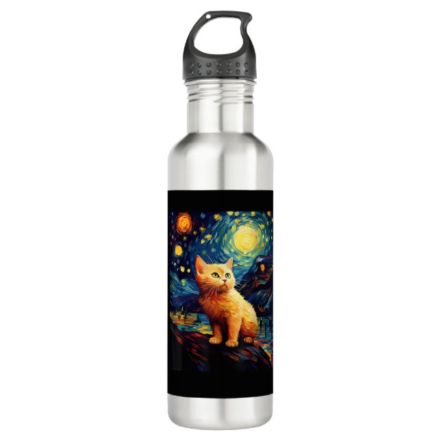 Botella De Agua Surreal Starry Night Munchkin Cat (Anverso)