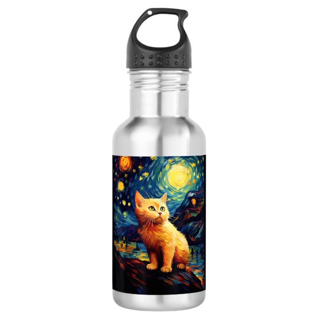 Botella De Agua Surreal Starry Night Munchkin Cat (Anverso)