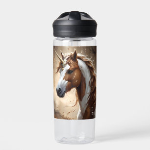 Botella De Agua Susurros De La Fantasía Marrón Y Blanca Unicornio,