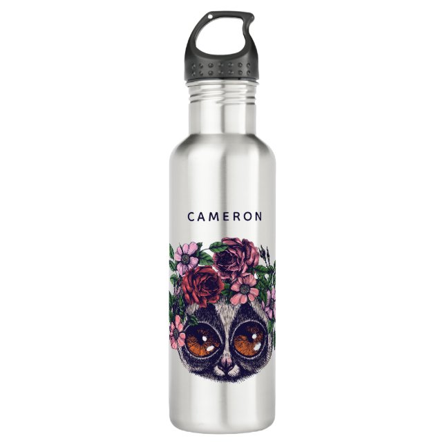 Botella De Agua Sweet Floral Lemur | Añadir su nombre (Anverso)