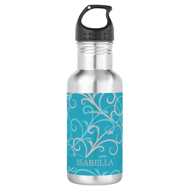 Botella De Agua Swirl azul Aqua Feminine Personalizado (Anverso)