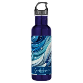 Botella De Agua Swirls de invierno ondulado y azul y escarpado per