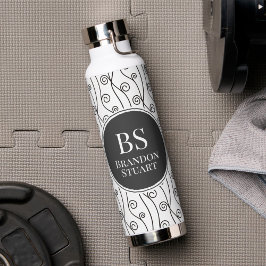 Botella De Agua Swirls en blanco y negro