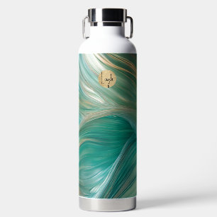 Botella De Agua Swirls Glassy verde azulada y Gold