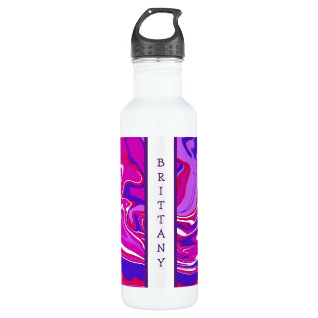 Botella De Agua Swirls personalizada de Mármol rosa y Púrpura (Anverso)