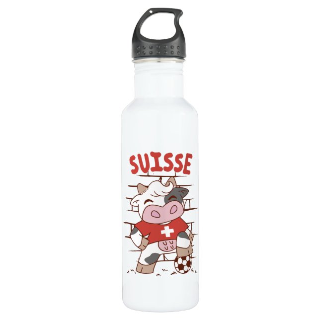 Botella De Agua Swiss Soccer Cow Football Fan Switzerland Flag (Anverso)