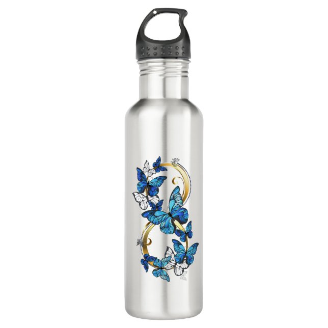 Botella De Agua Symbol Infinity of Blue Morpho Butterflies (Anverso)