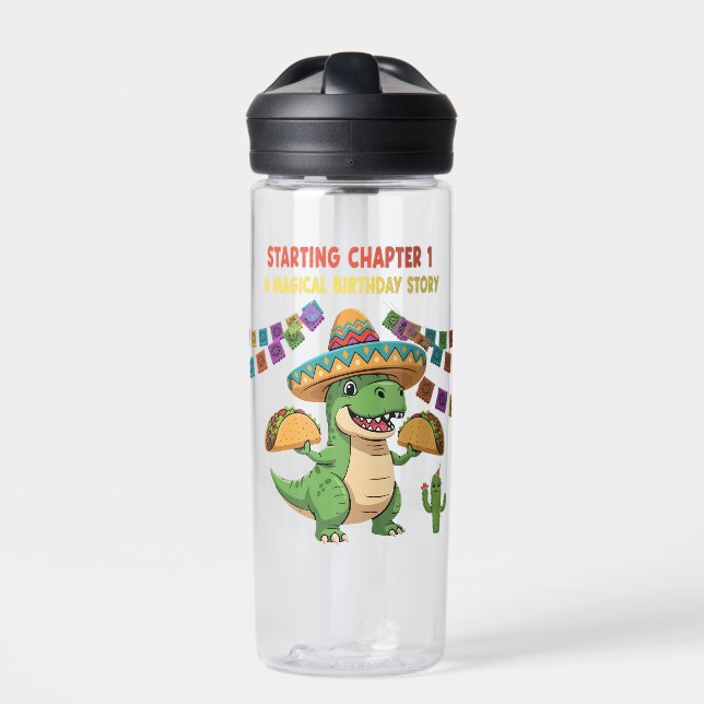 Botella De Agua T-Rex Taco Fiesta 1er Cumpleaños | Comenzando Capí (Delante)