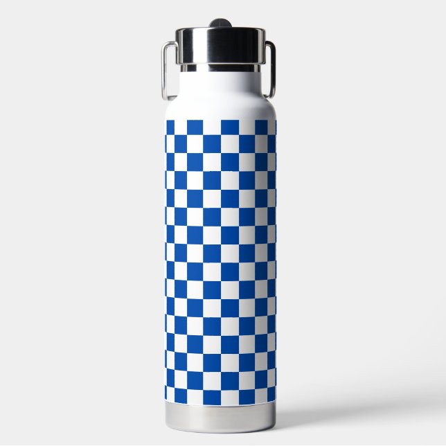 Botella De Agua Tablero de ajedrez clásico azul cobalto (Frente)