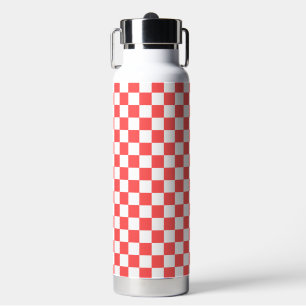 Botella De Agua Tablero de ajedrez clásico rojo coral