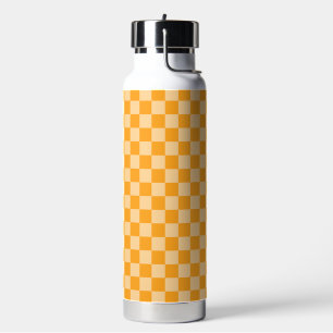 Botella De Agua Tablero de ajedrez de naranja y naranja claro