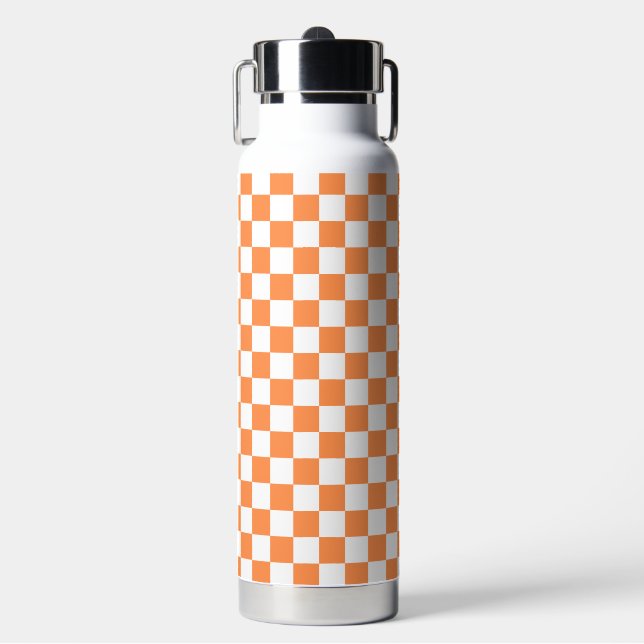 Botella De Agua Tablero de ajedrez naranja visual clásico (Frente)