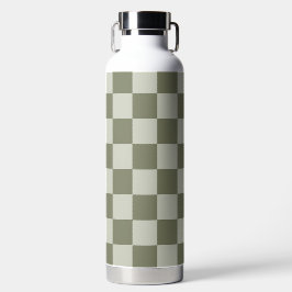 Botella De Agua Tablero de cheques verde de sabio
