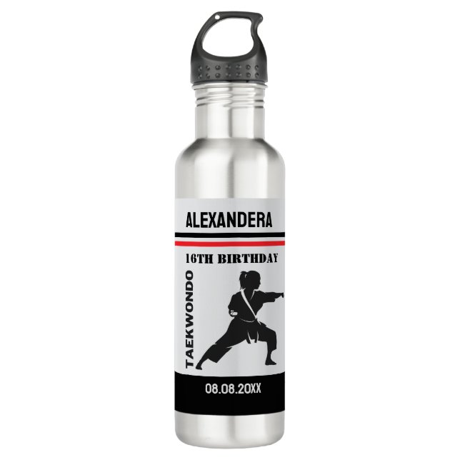 Botella De Agua Taekwondo Girl Birthday Taekwondo Player Party  (Anverso)