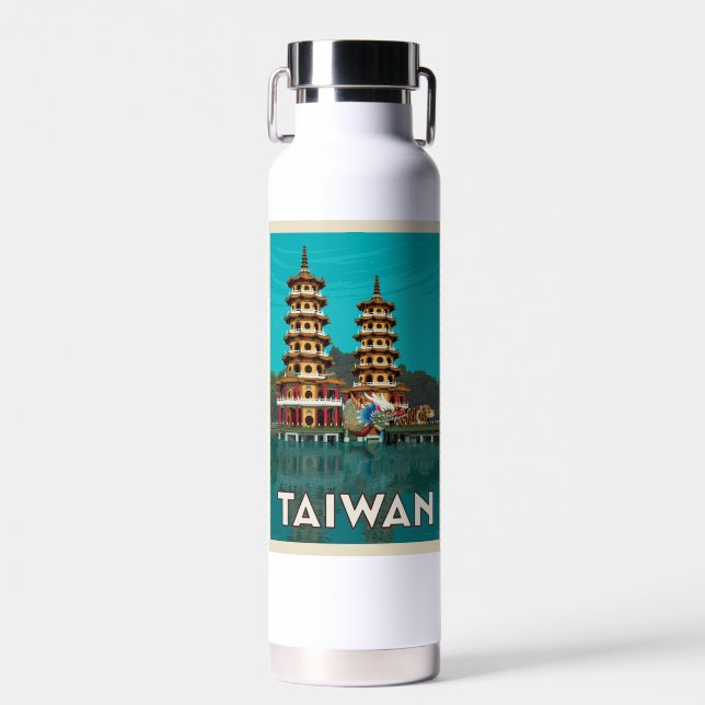 Botella De Agua Taiwán | Pagodas Dragón Y Tigre (Delantero)