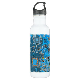 Botella De Agua Tarjeta azul de circuito geek de la computadora