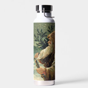 Botella De Agua =Tarjeta de Navidad antigua, Santa Claus y árbol