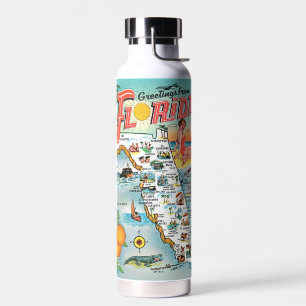 Botella De Agua Tarjeta postal vintage colorida de Florida Mapa