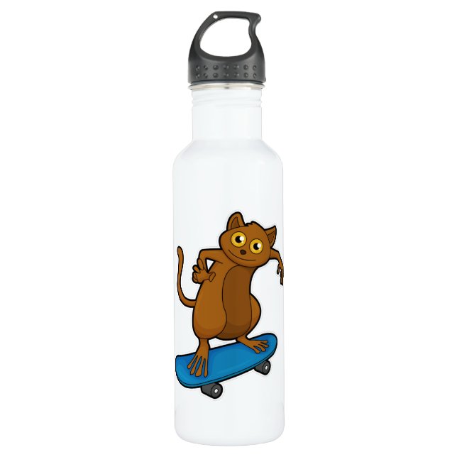 Botella De Agua Tarsier como Skater con Skateboard (Anverso)