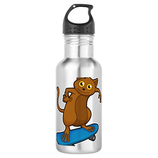 Botella De Agua Tarsier como Skater con Skateboard (Anverso)