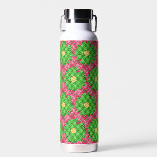 Botella De Agua tartan rosa primaveral/margarita verde brillante