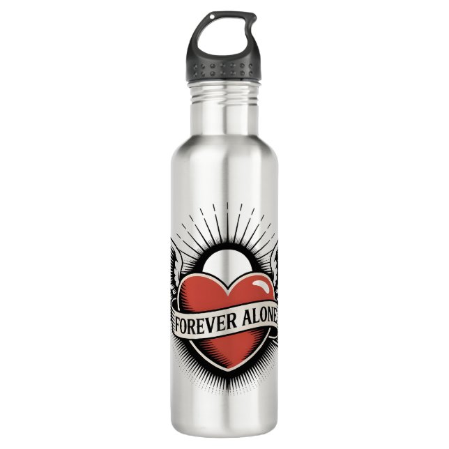 Botella De Agua Tattoo Art: Winged Heart with "Forever Alone" (Anverso)