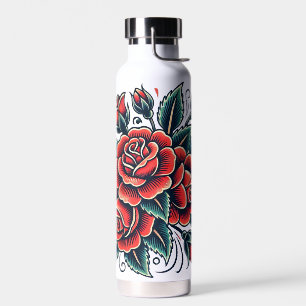 Botella De Agua Tattoo Rosas Red Rose Flower Art